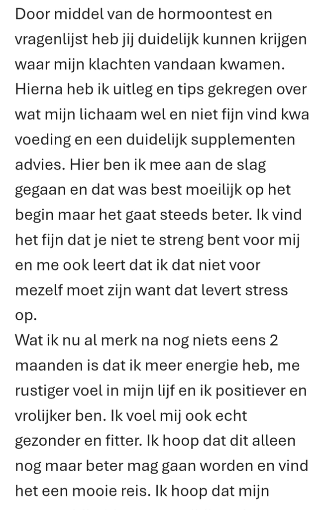 Positieve review van een dame die een PMOS behandeling heeft gevolgd